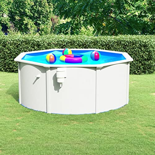 Yolola Stålväggsfat-set, rund, 3,00 x 1,20 cm, superkomplett set inklusive sandfiltersystem/poolstålram, 300 x 120 cm, stålväggspool