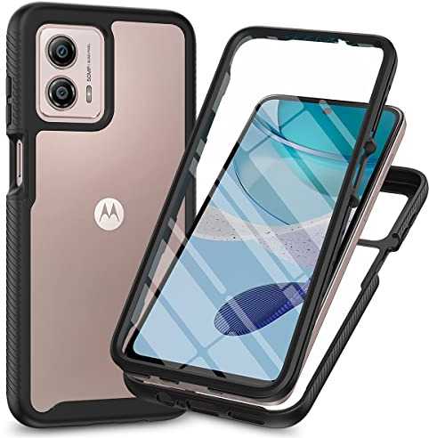 WBWONE Funda para Motorola Moto E13 con Protector de Pantalla, Antigolpes y Antiarañazos Transparente PC Carcasa Silicona TPU Protezione Case. Negro
