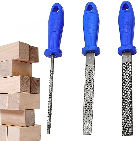 Holzfeilen für Holzbearbeitung, 3-teiliges Metallfeilen-Set aus hochwertigem Kohlenstoffstahl | Holzbearbeitungsfeilen rund halbwellig flache Raspeln Povanjer