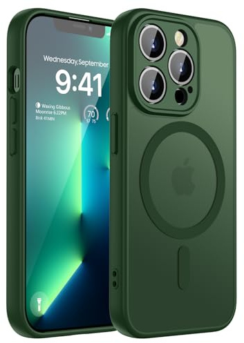 KPPIT Magnetisch Hülle für iPhone 13 Pro Max Handyhülle, iPhone 13 Pro Max Hülle Magsafe mit Anti-Fingerabdruck-Schutzhülle, Mattiert Durchscheinende Handyhülle - Dunkelgrün