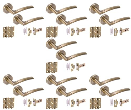 Hunta HANDLEZONE® 7 Sets Neemo Internal Door Handles on Rose Lever Latch Packs with Ball Bearing Hinges - Antique Bronze