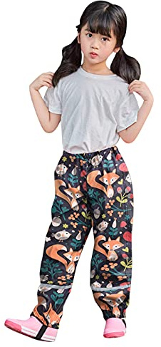 Pantaloni Impermeabili Bambini Unisex Fango Pantaloni da Pioggia Stampa Ragazza Ragazzo Pantaloni per Bambini Antipioggia Bimba Bimbo Pantaloni Antivento Bambina (e-Black, 4-5 Years)