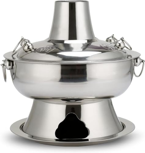 Chinesischer Herd, Traditioneller Shabu Shabu Hot Pot Pfanne Aus Edelstahl Kupfer Hot Pot Holzkohle Suppentopf Kochgeschirr Mit Kamin For Zuhause, Restaurant [Energieklasse A] (Color : Silver, Size