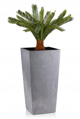 HowHomely Blumentopf Grau 57 x 30 x 30 cm Pflanzkübel Groß Außen - Blumenkübel mit Pflanzkübel Einsatz - Pflanzkübel Rechteckig Betonoptik für Wohnzimmer oder Garten