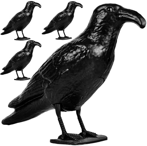 My-goodbuy24 Taubenabwehr und Taubenschreck 4-teiliges Set aus Kunststoff, Vogelabwehr, natürliche Schädlingsbekämpfung, Schutz vor lästigen Vögeln - Krähe Rabe Schwarze Vogelattrappe