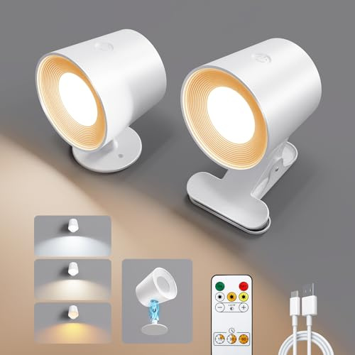 MEKKLEON LED Wandleuchte Innen kabellos,Wandlampe mit Akku,3 Farbmodi,Dimmbar,Touch-und Fernbedienung,360° drehbare,wandleuchte innen ohne stromanschluss für Schlafzimmer am Nachttisch (Weiß, 2)