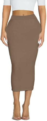 Women's Long Midi Pencil Skirt - High Waisted Bodycon Summer Casual Club Going Out Y2K Tight Skirts Brown XL