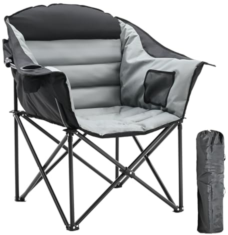 Meulbaty Campingstuhl Klappbar [200kg Tragfähigkeit] mit 6CM Sitzpolster - Übergroßer Faltbarer Anglerstuhl für Camping, Garten & Festival - Robuster Campingstuhl mit Seitentaschen & Tragetasche