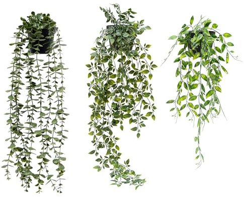 LFBEST Artificial Hanging Plant, 3 Pack Fake Plants with Pot, Fake Ivy Faux Plants for Indoors Outdoor Home Decor Wall Room Patio Office Table Shelf Bathroom Garden