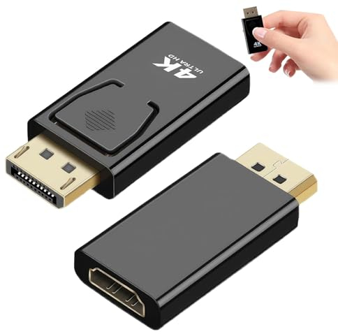 Adattatore 4K DisplayPort a HDMI – Convertitore a 2 pezzi con trasmissione audio e risoluzione massima, compatibile con HP, HDTV, monitor, proiettore, desktop e molto altro ancora.