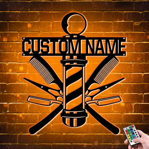 Personalisiertes Barber Shop Neonschild, Metall-LED-Schild für Wandmontage, Frisuren-Dekor, Friseurladen, Metall-Wanddekoration, Haarstylisten-Geschenk (Stil 1)