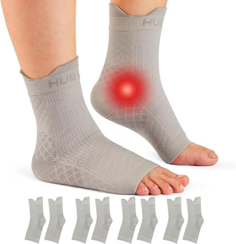 HUEGLO 4Paar Kompressionssocken Fussbandagen Sprunggelenkbandage, Grau M | Neuropathie Orthopädische Knöchelbandage Achillessehne Bandage Plantarfasziitis Socken Damen Herren für Sport