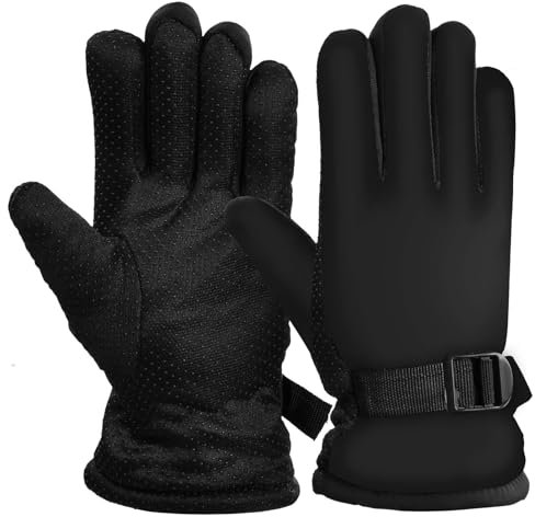 Lunaanda Handschuhe Kinder Skihandschuhe, Winterhandschuhe für 7-13 Jahre Jungen und Mädchen, Wasserdichte & Winddichte Schneehandschuhe für Skifahren Radfahren Snowboard Outdoor Aktivitäten (Schwarz)