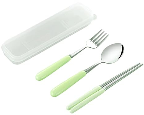 GLJTUO Ensemble De Couverts 3 Pièces avec Fourchettes À Dîner Et Étui De Rangement Ensemble D'Argenterie Baguettes Cuillères Fourchette Ensemble De Couverts Portables en Acier Ino,