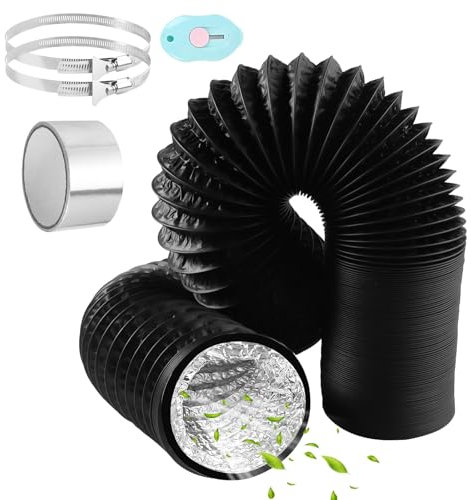 ComPDCVD Noir Tuyau d'évacuation 150 mm x 6 m Tuyau D'évacuation D'air Gaine Ventilation en Aluminium avec 2 Colliers de Serrage en Acier pour Climatisation Déshumidificateur Extracteur