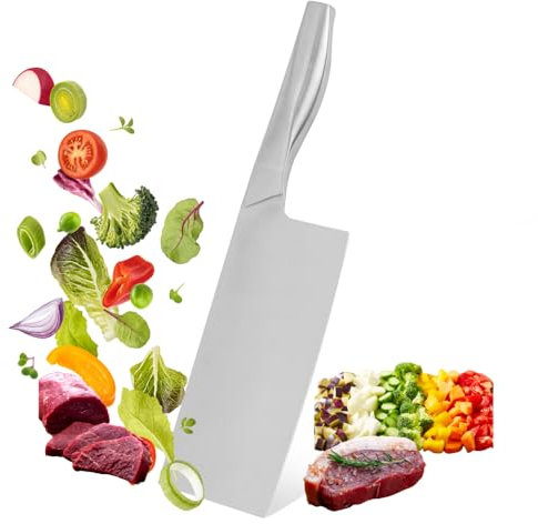 FULCAD Hackmesser aus Edelstahl – 18,5 cm Klinge – Japanisches Nakiri Küchenmesser für Fleisch & Gemüse – Scharfes Kochmesser in Profi-Qualität – Ergonomischer Griff – Spülmaschinengeeignet
