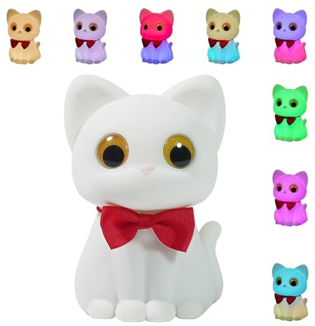 Richaa Katzenlampe Farbwechsel mit Timer Kawaii Kätzchen Nachtlicht Dimmbar Schlaflicht Aufladbar Cute Nachttischlampe Kinderzimmer Geschenk