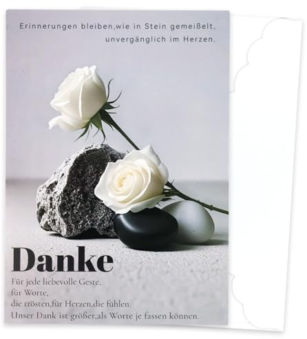 10 Danksagungskarten Trauer mit Text und Umschlag,Danksagung Trauerkarten Mit Umschlag,Beileidskarten Mit Umschlag,Trauerkarten Danksagung,Dankeskarte,Kondolenzkarten,Weiße Zarte Blumen und Steine