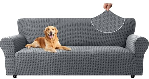 YSTELLAA Sofa Überzug 3 Sitzer, Sofabezug Mit Armlehne, Waschbar Sofaüberwürfe Stretch, Couch Überzug Kratzfest, Sofaschoner rutschfest, Couch Cover Für Katze Hunde, Sofa Cover, Hellgrau