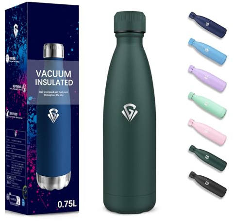 Gourde, 750 ml Sans BPA, Gourde Isotherme, Isolation Sous Vide à Double Paroi, Bouteille Isotherme, 304 Acier Inoxydable, Gourde Acier Inoxydable pour Cuisine, Salle de Sport, Randonnée - Vert kaki