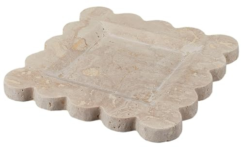 CREATCABIN Travertine dekorativ bricka marmor smycken bricka beige fyrkantig sminkbord badrum kök diskhållare uddig kant sten förvaringsplatta för smycken ring kaffe parfym tvål heminredning 19 cm
