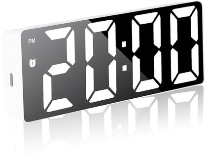 Homirty Orologio Digitale, Sveglia con Display a LED a Specchio, Sveglia da Comodino Snooze con Visualizzazione, Ampio Display LED Digitale/Data/Della/Temperatura (Modello 3)