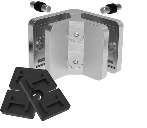 PRIOstahl Glashalter Eckglashalter 90 Grad Glashalterung Edelstahl V4A rostfrei – Glasklemme für Glasstärke 10,76 mm – 53x45x25 mm – inkl. 4 Gummieinlagen & 2 Sicherungsstiften – Geländerbau Treppe