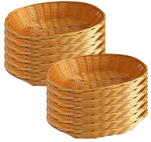 Lot de 12 paniers en osier 28x23x7, 6 cm paniers à pain polyvalents en plastique tressé pour la cuisine la présentation de pièces maîtresses le stockage du pain des fruits et des légumes. Petit panier