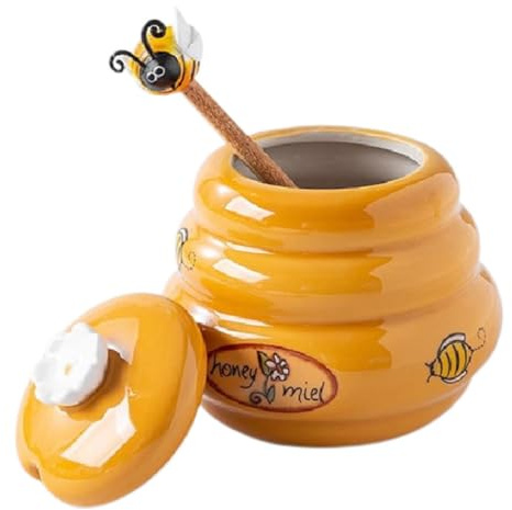 Healifty Pot à Miel En Céramique 140 Ml Avec Bâton De Mélange Bois Pot De Conservation Du Miel La Cuisine Et Table Ensemble Avec Cuillère Et Couvercle
