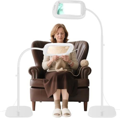 NZQXJXZ 10X Lampe Loupe sur Pied, 2 en 1 Lampe Loupe, 60 LED avec 5 Températures de Couleur et 4 Niveaux de Luminosité Réglables, Loupe Lumineuse pour Le Travail de près,l'artisanat et la Lecture