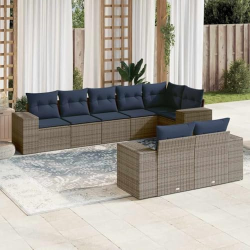Teenpull Set di 8 divani da giardino in rattan sintetico, modulare per esterni, con cuscino blu navy, resistente ai raggi UV, comodo gruppo lounge
