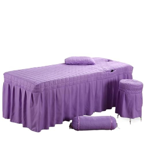 Skönhetssalong sänglakan 5 st trosor kjol överkast med hål kropp massageskydd (Lilac, runt pallöverdrag)