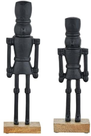 2er Set Weihnachtsfigur Nussknacker aus Aluminium in Schwarz 32 cm