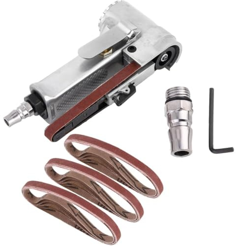 Hipzeepo Mini Levigatrice A Nastro, Piccola Levigatrice A Nastro Pneumatica da 3/8 X 13 Pollici 20000 /Min, Utensile Levigatore Portatile per La Lavorazione del Legno e Dei Metalli