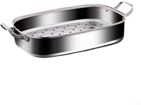 Olla de vapor de pescado hecha de acero inoxidable con tapa de vidrio, diseñada para cocinar pescado entero y hervir sopa, compatible con múltiples fuentes de calor (sin tapa)
