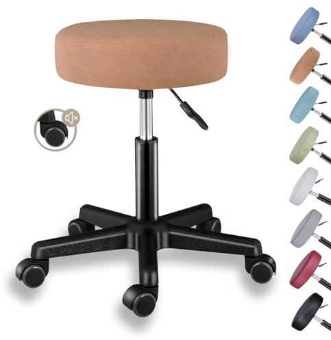 Zedelmaier Rollhocker höhenverstellbar, leise Rollen, 44–58 cm, Orange | Funktionsstoff, 10 cm Polster, bis 130 kg, 360° drehbar; Hocker mit Rollen als Büro-, Werkstatt-, Praxis- oder Kosmetikhocker