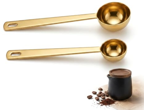 2PCS 5ml & 15ml Measuring Spoon Set, 5g Scoop Stainless Steel Tablespoon | Coffee Scoop Long Handle Ideal, Ritual Scoop Gold Finish Elegant Design, Brass Measuring Spoons Durable Rust Resistant