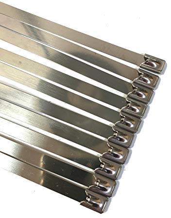SS304 Heavy Duty Stainless Steel Cable Ties Extra Long Extra Large Silver 79mm x 200mm (Pack of 10)