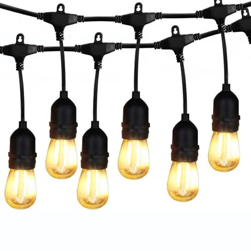 BRIMAX Outdoor String Lights 49FT Heavy Duty Commercial Grade Waterproof String Lights, 15 E27 Sockets, 15 Shatterproof LED Bulbs (2W Warm White), Garden Light for Patio, Backyard, Cafe