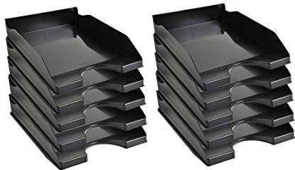 Exacompta - Réf. 123014D - Lot de 10 corbeilles à courrier ECOTRAY - dimensions utiles 34 x 25 x 6,5 cm - pour documents au format A4+ - couleur noir - certifié Ange Bleu