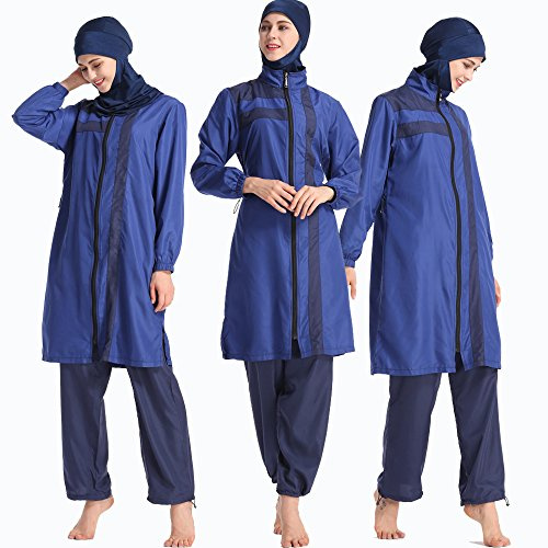RSSR Costume da bagno musulmano modesto da donna, burkini burqini, burqa da bagno a lunghezza intera, con hijab staccabile, blu, XXL