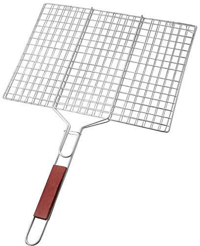 SI BBQ MEAT BURGER FISH LONG HANDLE GRILL RACK EXTRA LARGE BASKET FOLDING STAND MESH 64cm LONG