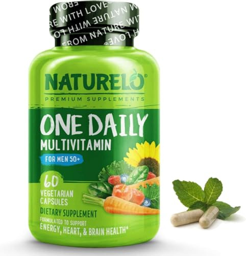 NATURELO Mens Multivitamins for Men 50+ - One Daily Multivitamin for Men with Vitamins, Minerals & Organic Whole Foods, Boost Energy & Health, Non-GMO, 60 Vegetarian Capsules