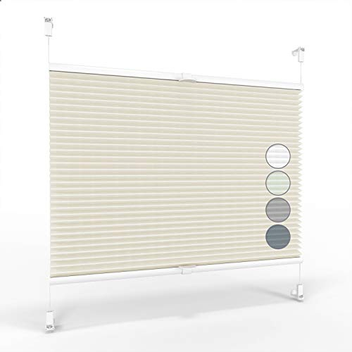 ALOHA Plissee ohne Bohren Klemmfix Faltrollo Plisseerollo Blickdicht Sonnenschutz Jalousie für Fenster & Tür (Creme / 35x130cm / Breite x Höhe)