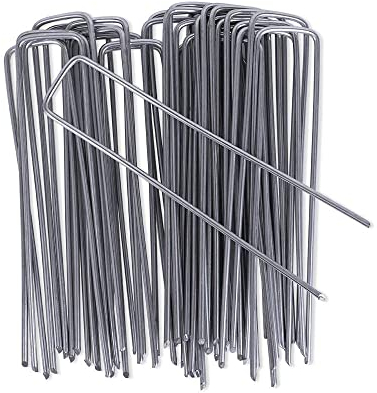 iropro Pack of 50 150mm / 6 U Shaped Heavy Duty Weed Membrane Pegs Galvanised Steel Metal Garden Pegs for Netting Weed Control Fabric Securing Ground Staples Anti-Rust Artificial Grass Pins Silver