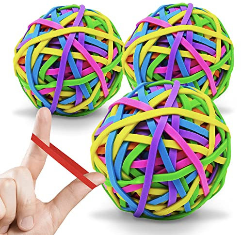 SOL 3pk Large Coloured Elastic Bands – Rubber Band Ball with 500+ Stretchable Bands in Assorted Colours – Durable Office Organisation Accessory, School Supplies, Craft Projects and Home Use