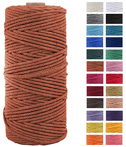 JeogYong Makramee Seil, Natürlicher Baumwollkordel, Dickes Makramee-Seil 4 Falten für Wandbehänge, Kleiderbügel, DIY, Heimdekoration, Geschenkverpackung, 3 x 100 m (Koralle)