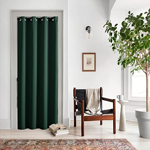 Tende per porta scorrevole in vetro, 203 cm di lunghezza, con occhielli, tenda singola per isolamento acustico, tende oscuranti per camera da letto, ingresso, soggiorno, colore: verde smeraldo scuro
