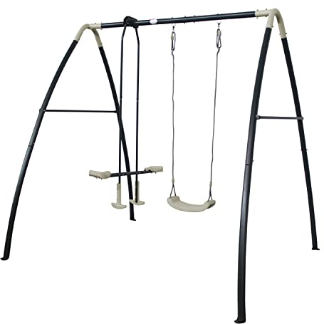 AXI Set de balançoire en métal en Anthracite & crème 3 agrès | Balançoire 1 Place & balançoire à Bascule/Face à Face avec Support | Balançoire portique de Jardin/extérieur pour Enfants