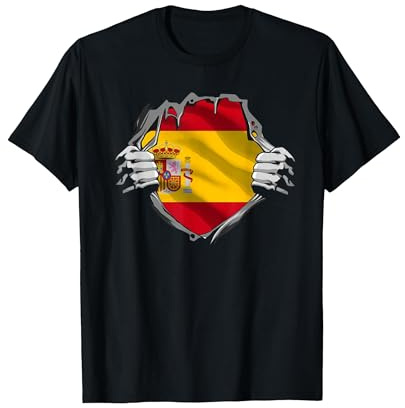 Divertido España Bandera País Europa Camiseta, Hombre, Negro, L